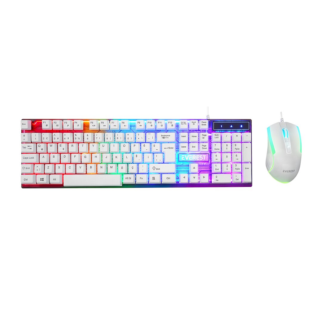 BEYAZ GÖKKUŞAĞI IŞIKLI USB KABLOLU OYUNCU KLAVYE - MOUSE SET (4887)