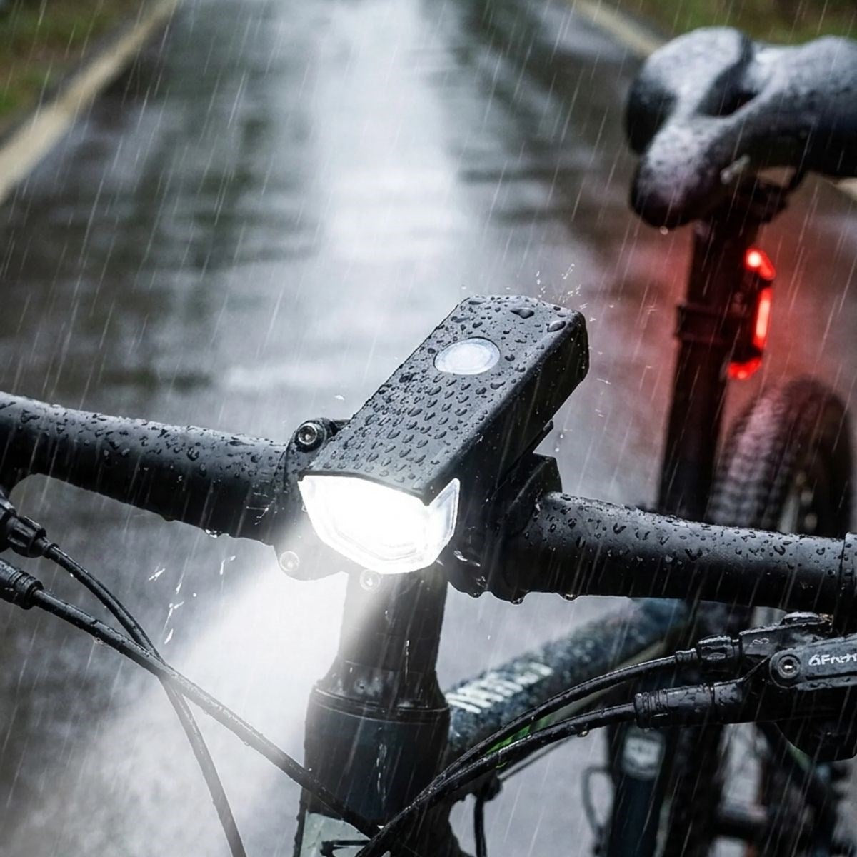 Bisiklet Işık Seti – USB Şarjlı LED Ön Far + Arka Stop Lambası, Su Geçirmez Bisiklet Aydınlatma Seti (4887)