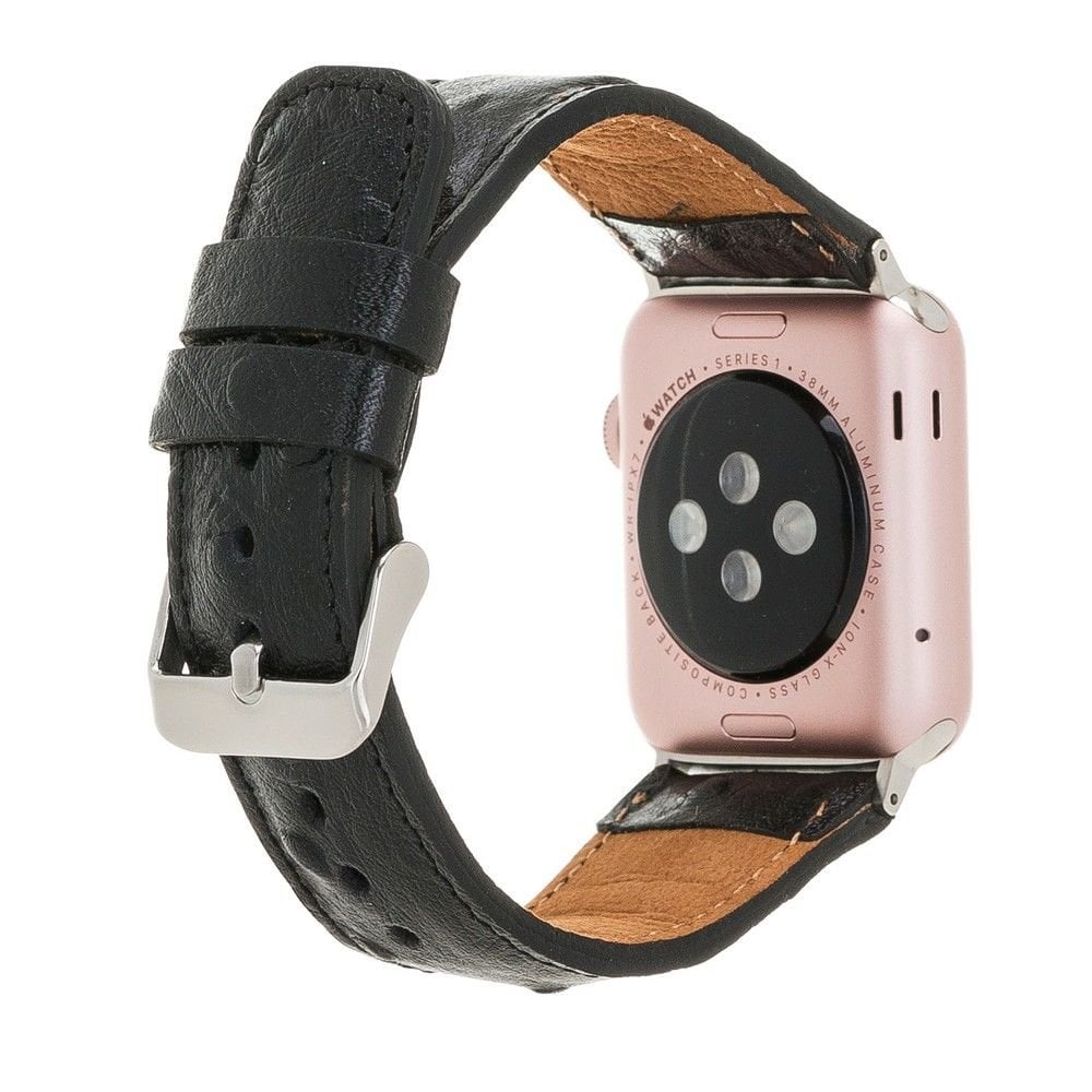 Apple Watch Uyumlu Deri Kordon 42-44-45mm DE5 Siyah