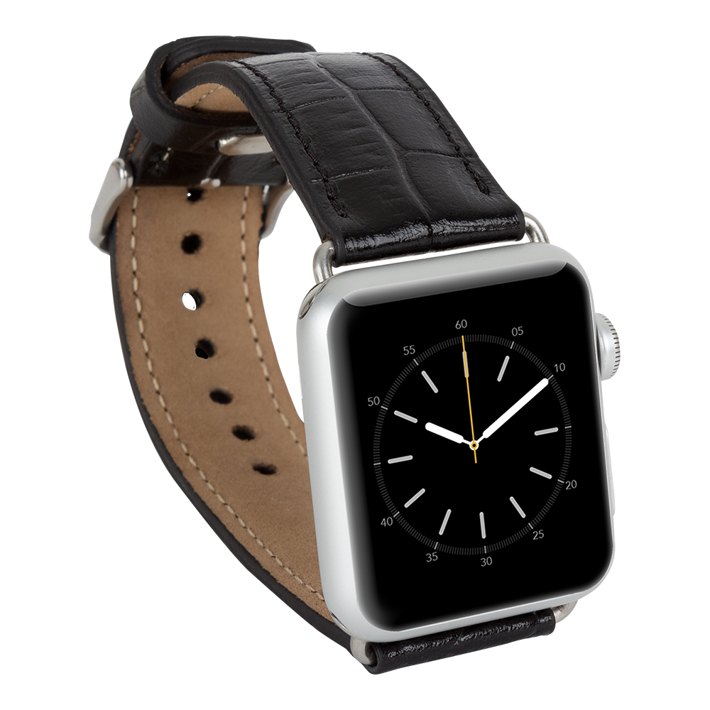 Apple Watch Uyumlu Deri Kordon 42-44-45mm Kroko Siyah