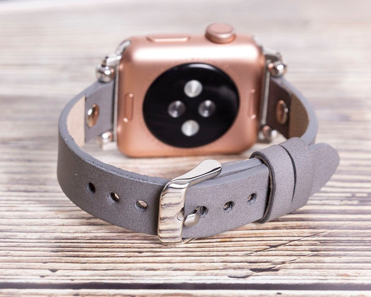 Apple Watch Uyumlu Deri Kordon 38-40-41mm ST RST9 Gri