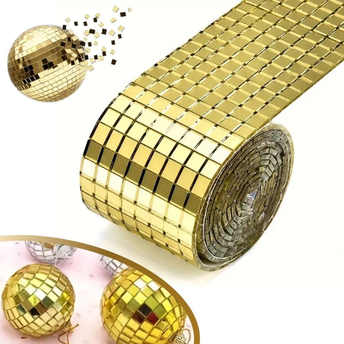 1 Metre Uzunluğunda Gold Renk Aynalı Mozaik Taşlı Dekor Bandı 4 cm x 1 mt (4887)