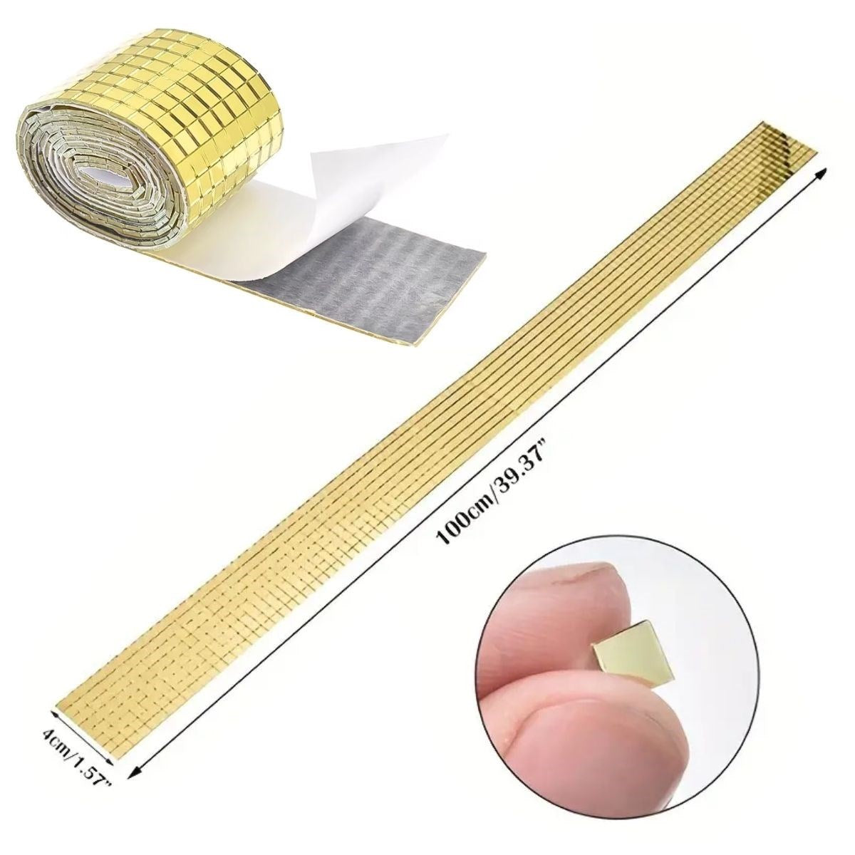 1 Metre Uzunluğunda Gold Renk Aynalı Mozaik Taşlı Dekor Bandı 4 cm x 1 mt (4887)