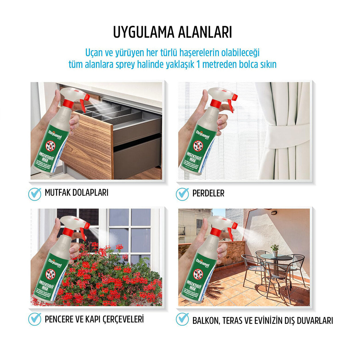 CHRYSAMED İNSEKTİSİT MAX SIVI BÖCEK İLAÇ SPREY 500ML HAMAMBÖCEK - KENE - AKREP - KARINCA - TAHTA KURUSU (4887)