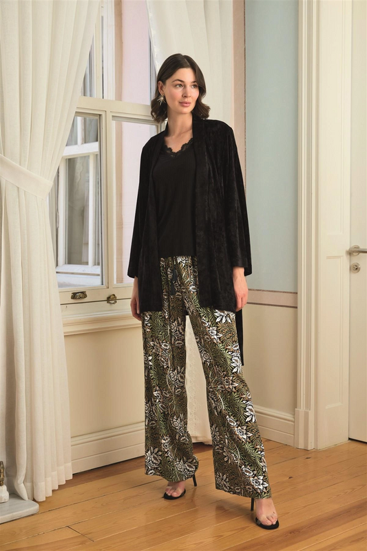 Çiçek Yaprak ve Etnik Desenli Dantelli 3'lü Pijama Takımı - KLBN29184