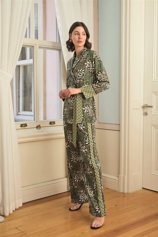 Çiçek Yaprak ve Etnik Desenli Pijama Takımı - KLBN29186