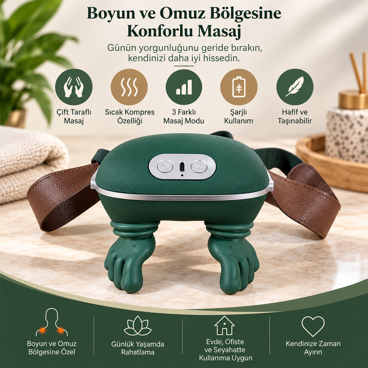 ÇİFT EL ŞEKLİNDE BOYUN VE OMUZ MASAJ ALETİ 5V - 2000mAH 165X155X135MM DP-770 (4887)