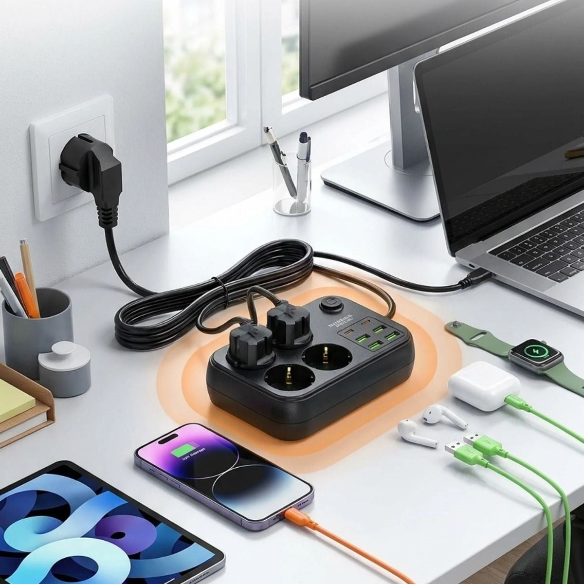 Çoklu Priz Uzatma Kablosu 4 Soket + 4 USB + 2 Type-C – Termal Akım Korumalı, Isıya Dayanıklı, Çocuk Korumalı Güvenli Priz 100-250V - Kablo Uzunluğu 2 Metredir (4887)