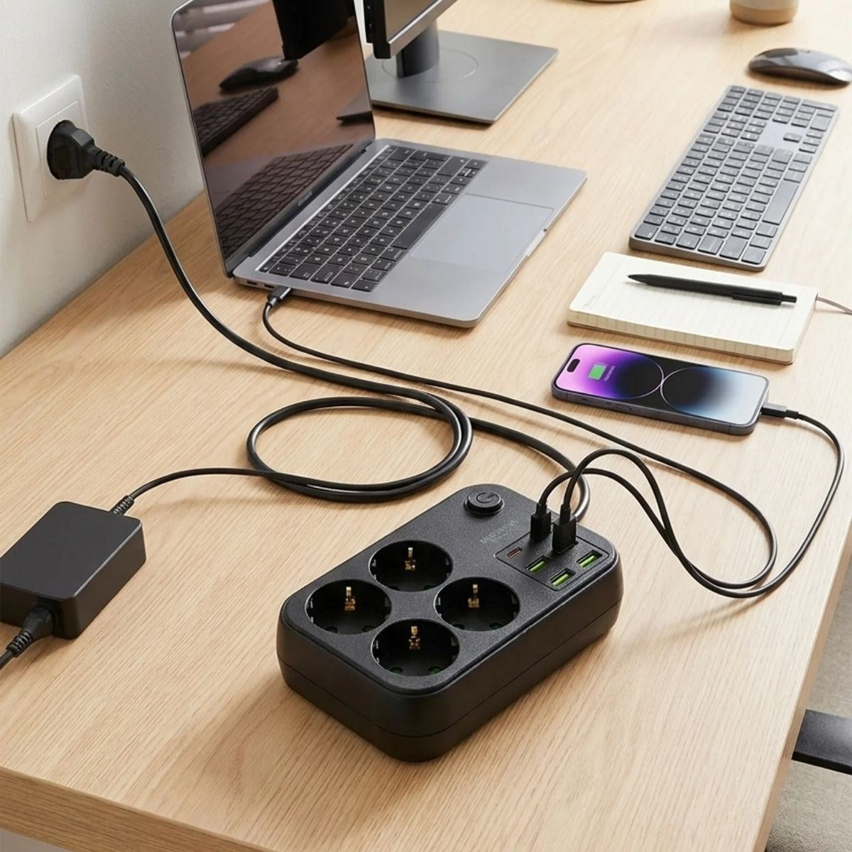 Çoklu Priz Uzatma Kablosu 4 Soket + 4 USB + 2 Type-C – Termal Akım Korumalı, Isıya Dayanıklı, Çocuk Korumalı Güvenli Priz 100-250V - Kablo Uzunluğu 2 Metredir (4887)