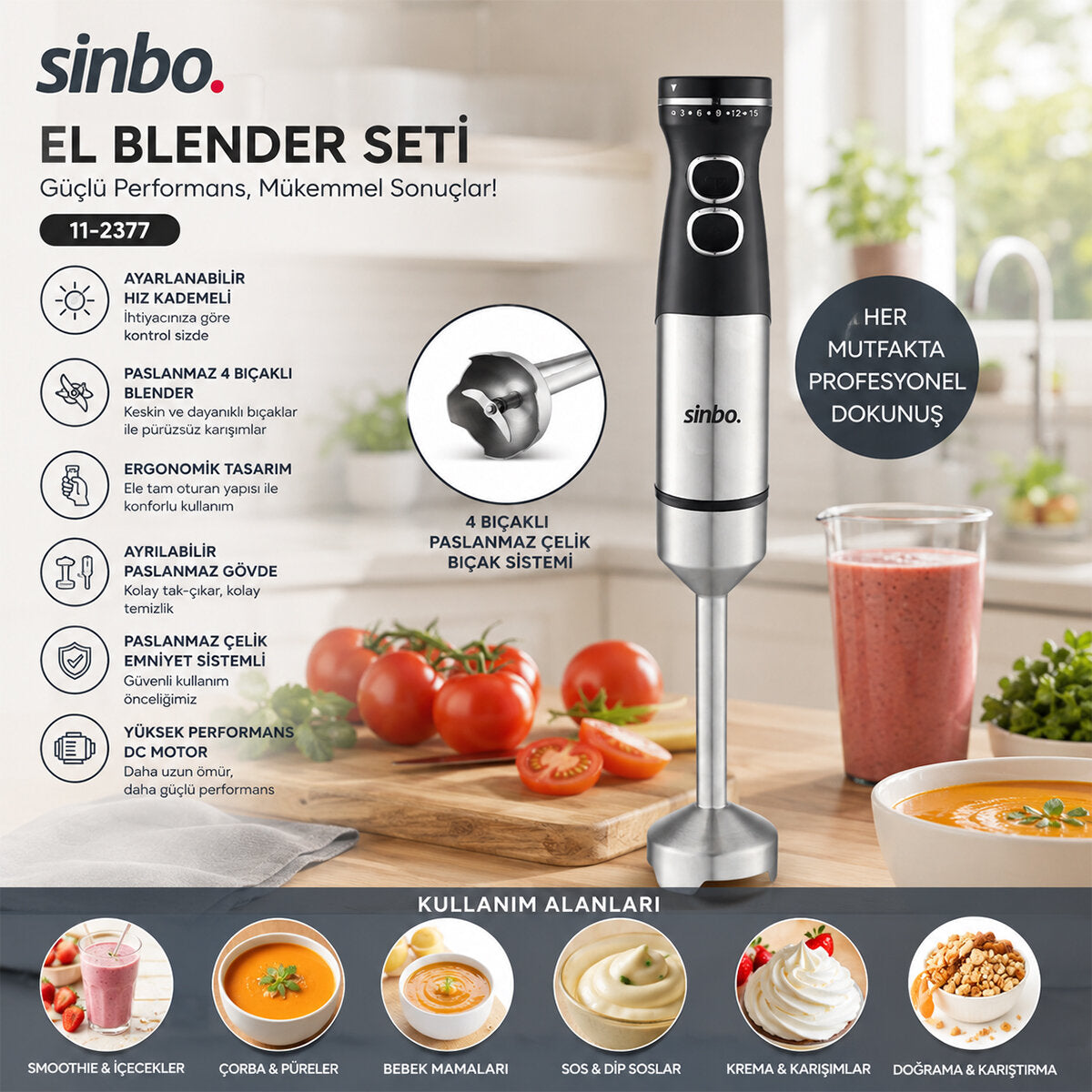 ÇUBUK EL BLENDER ÇELİK UÇLU DC MOTOR - 1500W SHB-7510 (4887)