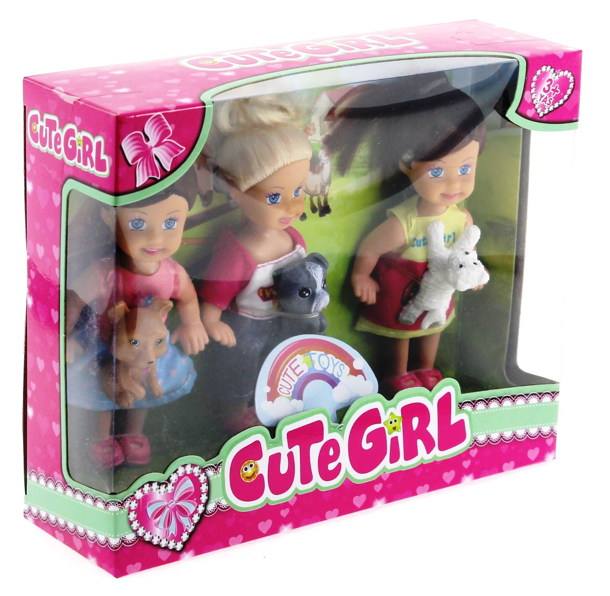 Cute Girl Mini Bebek ve Evcil Hayvan Üçlü Set