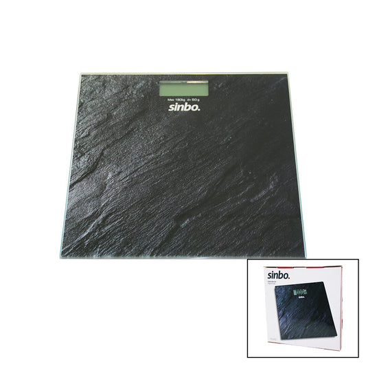 DİJİTAL - PİLLİ  CAM BANYO BASKÜLÜ  LCD EKRAN - SICAKLIK GÖSTERGELİ   180KG/50GR   26X26CM  SİNBO SBS-4450 (4887)