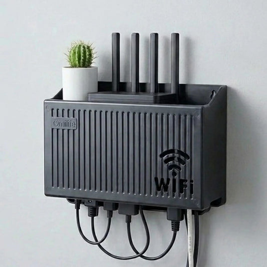 Duvar Tipi Wi-Fi Modem Saklama Kutusu(Siyah) – Kablo Düzenleyici Router Raf Organizer (4887)