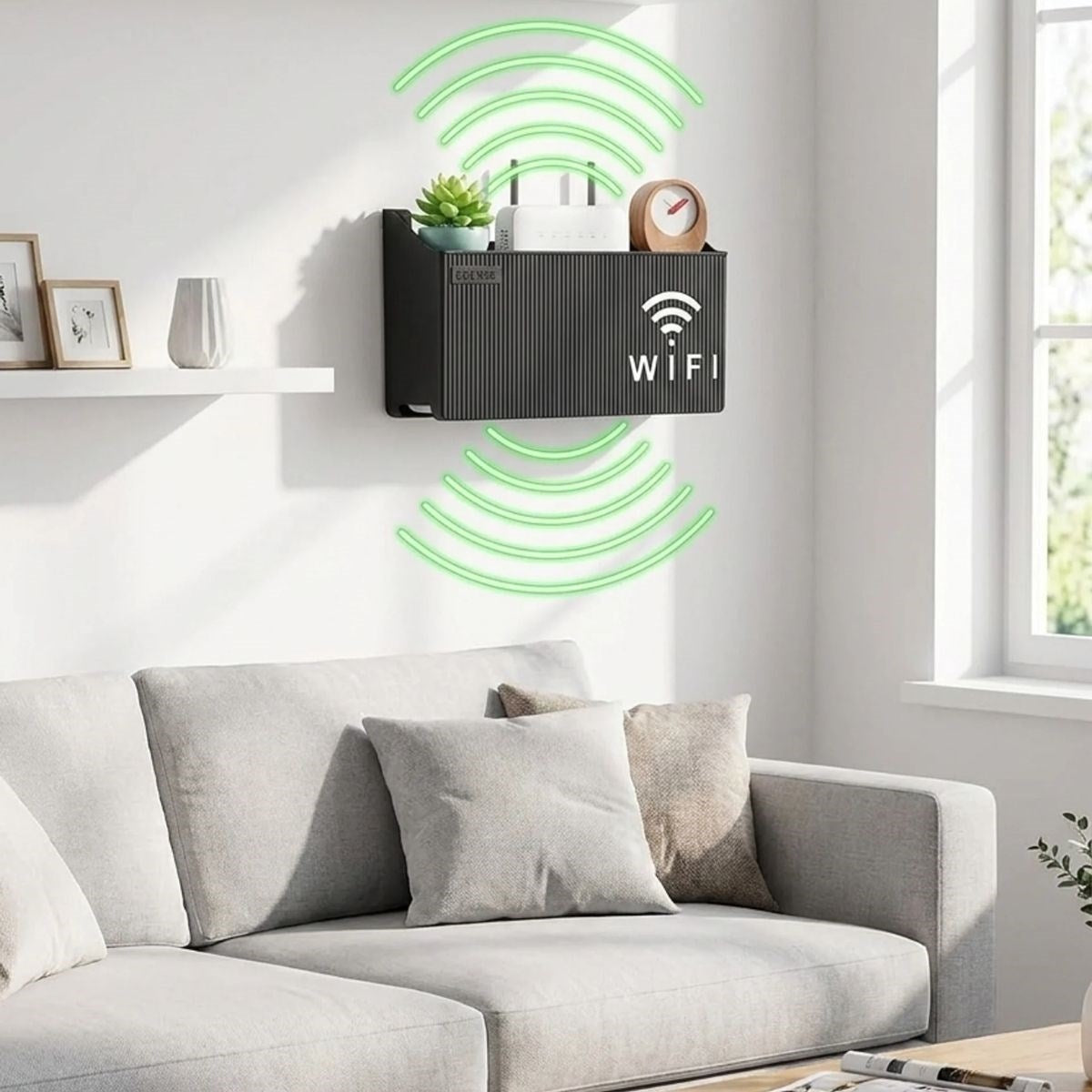 Duvar Tipi Wi-Fi Modem Saklama Kutusu(Siyah) – Kablo Düzenleyici Router Raf Organizer (4887)