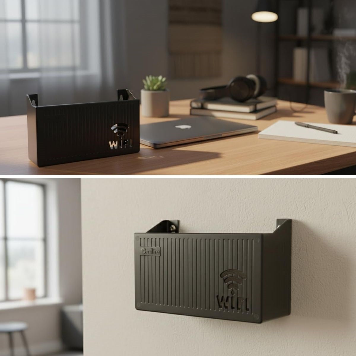 Duvar Tipi Wi-Fi Modem Saklama Kutusu(Siyah) – Kablo Düzenleyici Router Raf Organizer (4887)