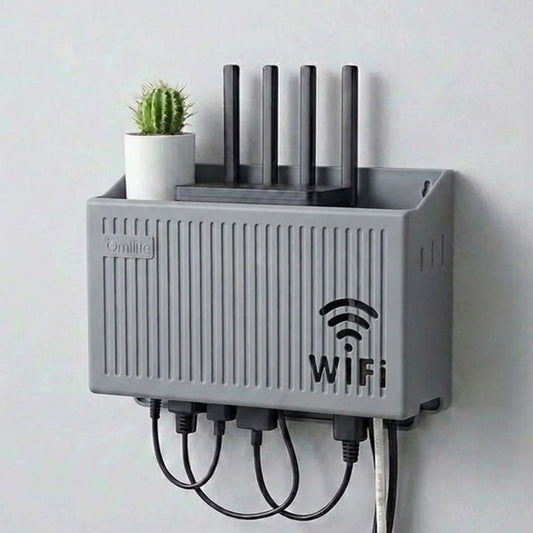 Duvar Tipi Wi-Fi Modem Saklama Kutusu(Gri) – Kablo Düzenleyici Router Raf Organizer (4887)