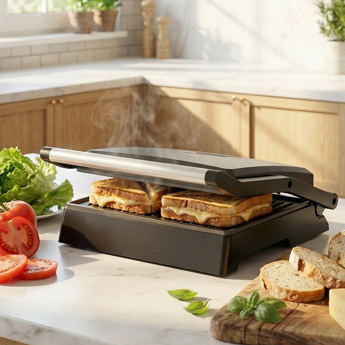 ELEKTRİKLİ TOST MAKİNESİ 4 DİLİM 180° AÇILIR ÜST GÖVDE = IZGARA KULLANIM 1000W SSM-2594 (4887)