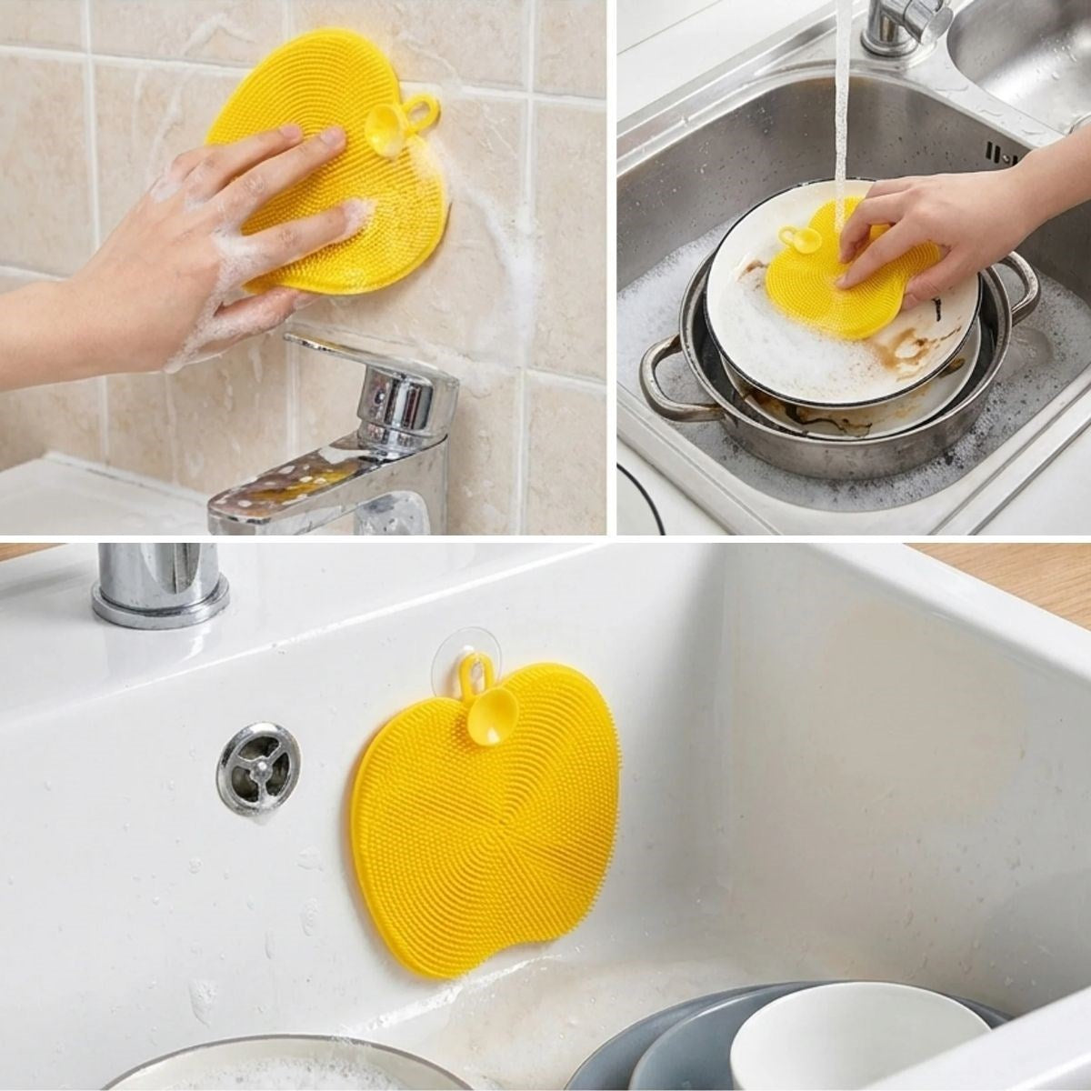 Elma Şekilli Silikon Bulaşık Yıkama Matı – Çok Amaçlı Mutfak ve Banyo Süngeri (4887)