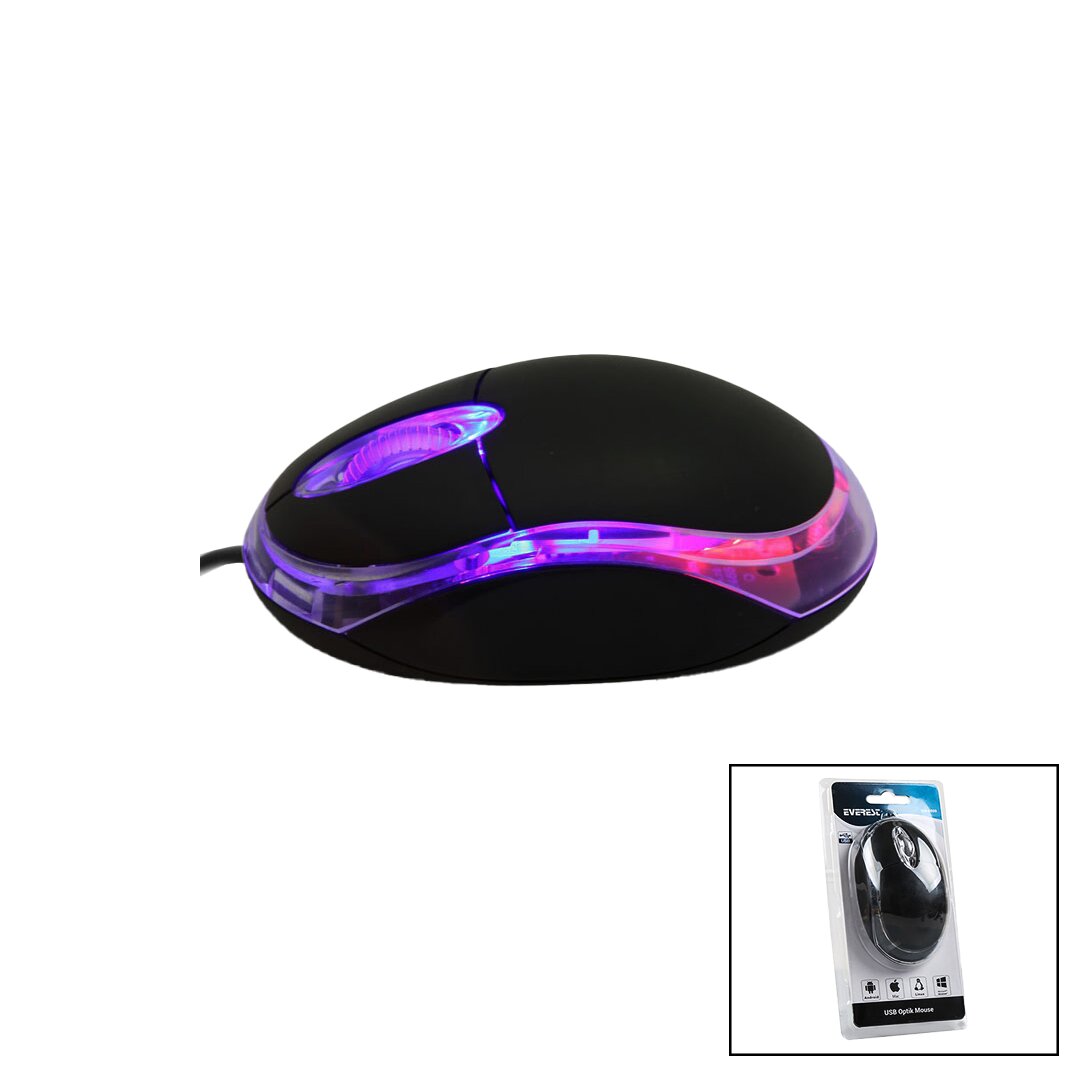 EVEREST KM-6809  KABLOLU USB - IŞIKLI  SİYAH OPTİK MOUSE  1200 DPI   VAKUMLU AMBALAJ  110CM KABLO (4887)