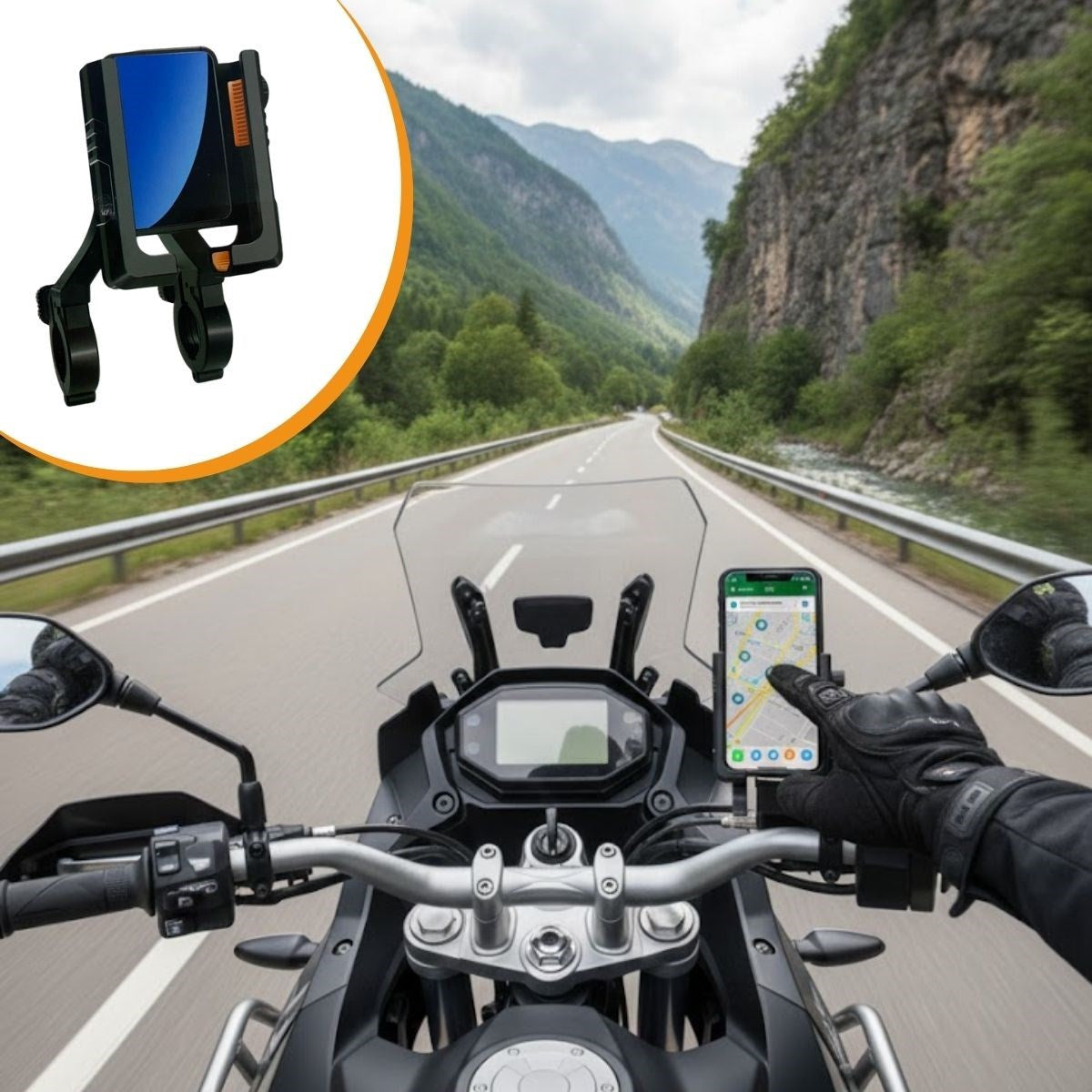Evrensel Motosiklet Telefon Tutucu – Kaymaz, Kilitlenebilir Güvenli Tutuşlu, 360° Ayarlanabilir Gidon Bağlantılı Akıllı Telefon Aparatı (4887)