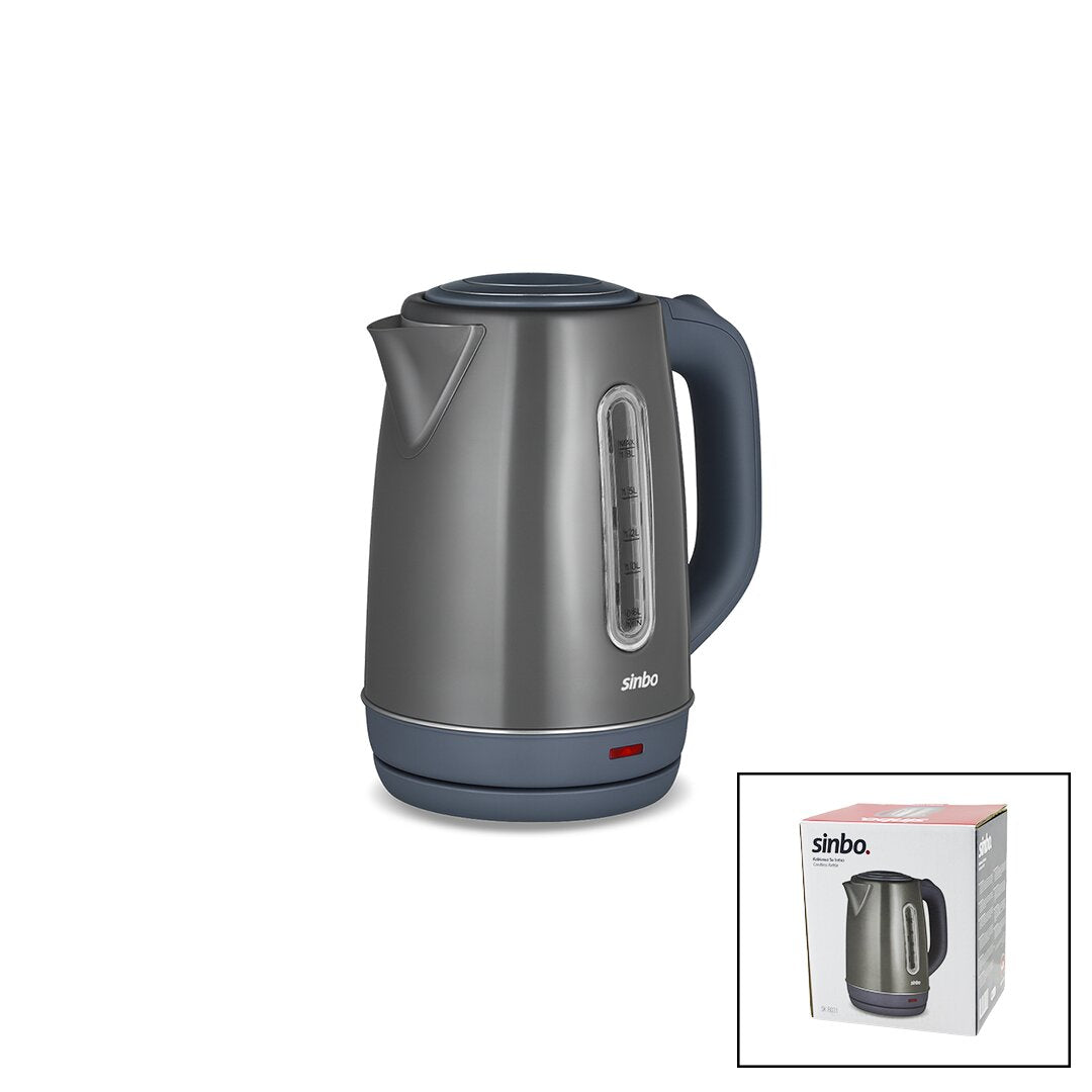 GRİ ÇELİK KETTLE SU ISITICISI KABLOSUZ KULLANIM 1.8LT 360 DERECE DÖNEBİLME OTOMATİK KAPANMA SK-8031 (4887)
