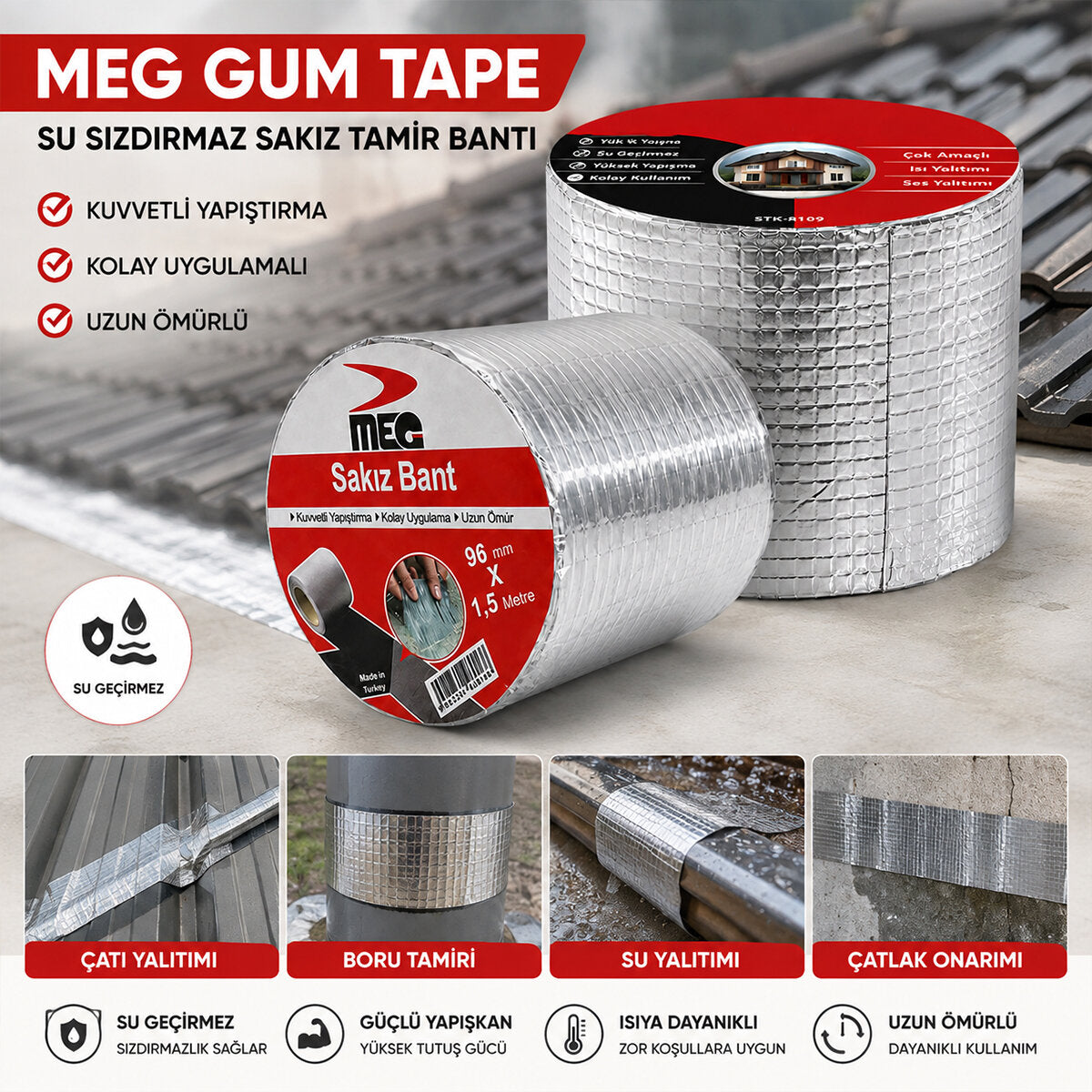 GUM TAPE 96MMX1.5MT SU SIZDIRMAZ SAKIZ TAMİR BANTI (4887)