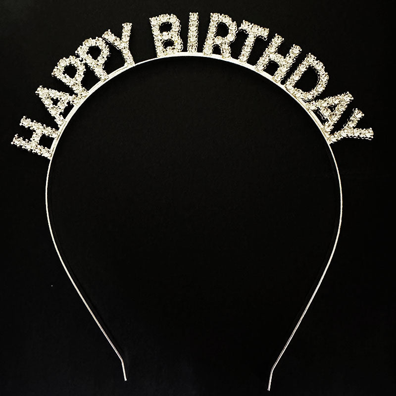 Gümüş Kristal Taşlı Happy Birthday Doğum Günü Tacı İthal Ürün A Kalite 17x16 cm (4887)