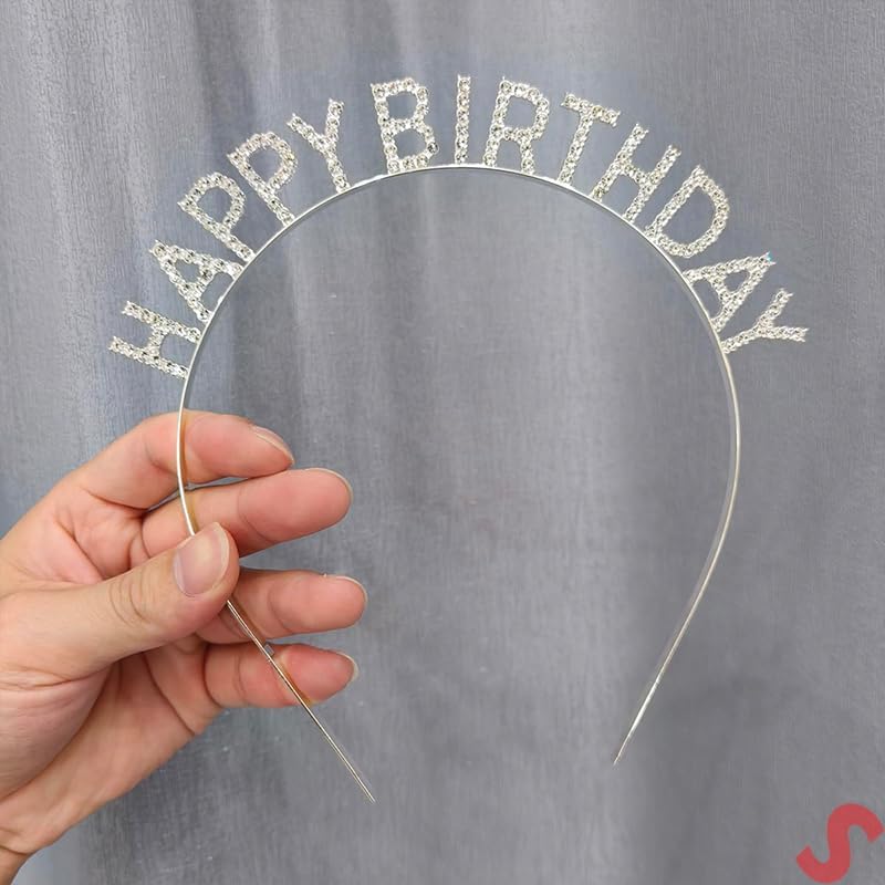 Gümüş Kristal Taşlı Happy Birthday Doğum Günü Tacı İthal Ürün A Kalite 17x16 cm (4887)
