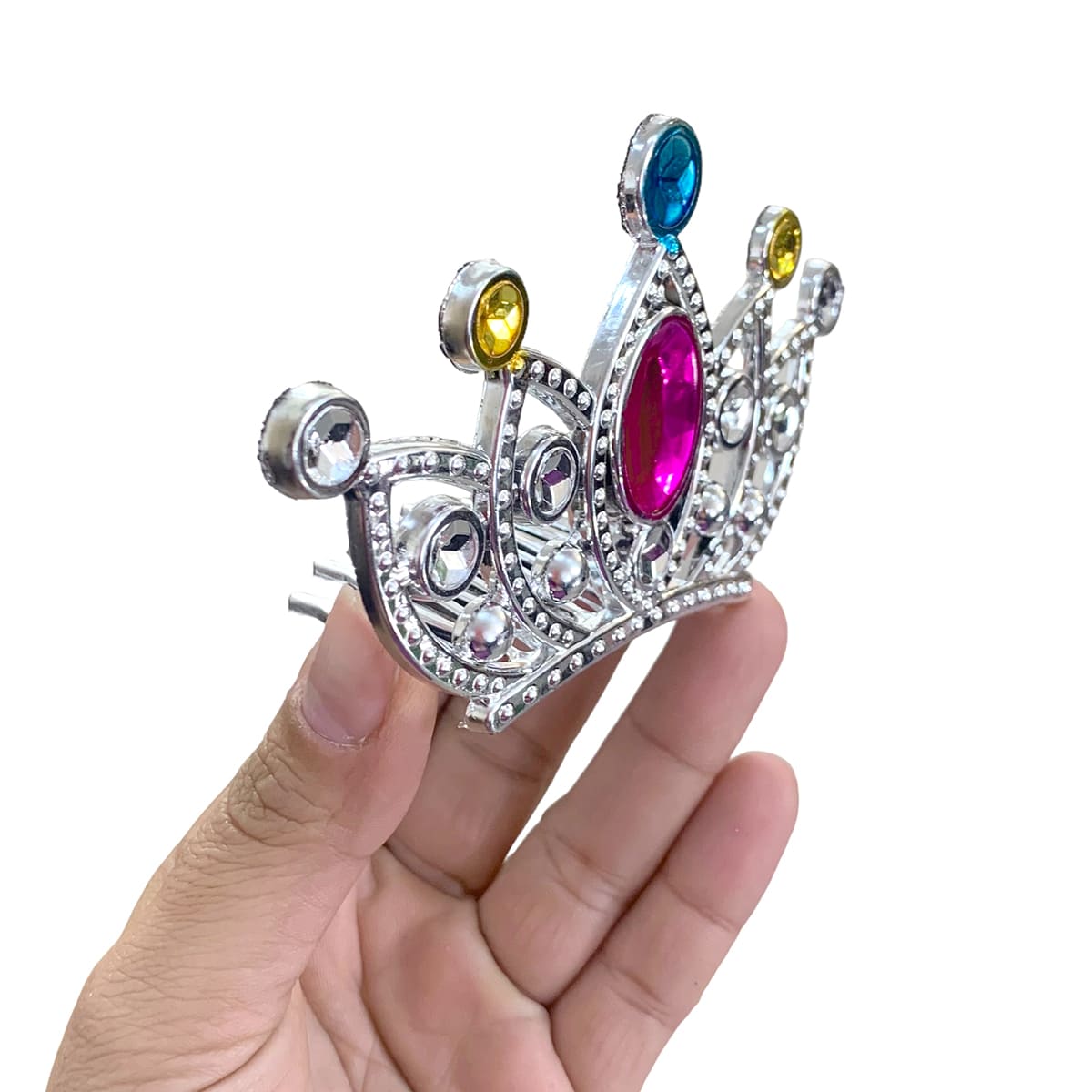 Gümüş Renk Taraklı Model Prenses Kraliçe Tacı 2 No 12x7 cm (4887)