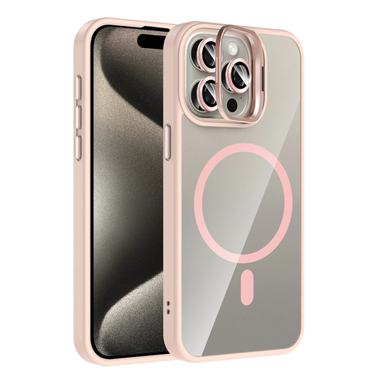 Joko Apple iPhone 15 Pro Max Remim Lensli Magsafe Standlı Kapak - Pembe