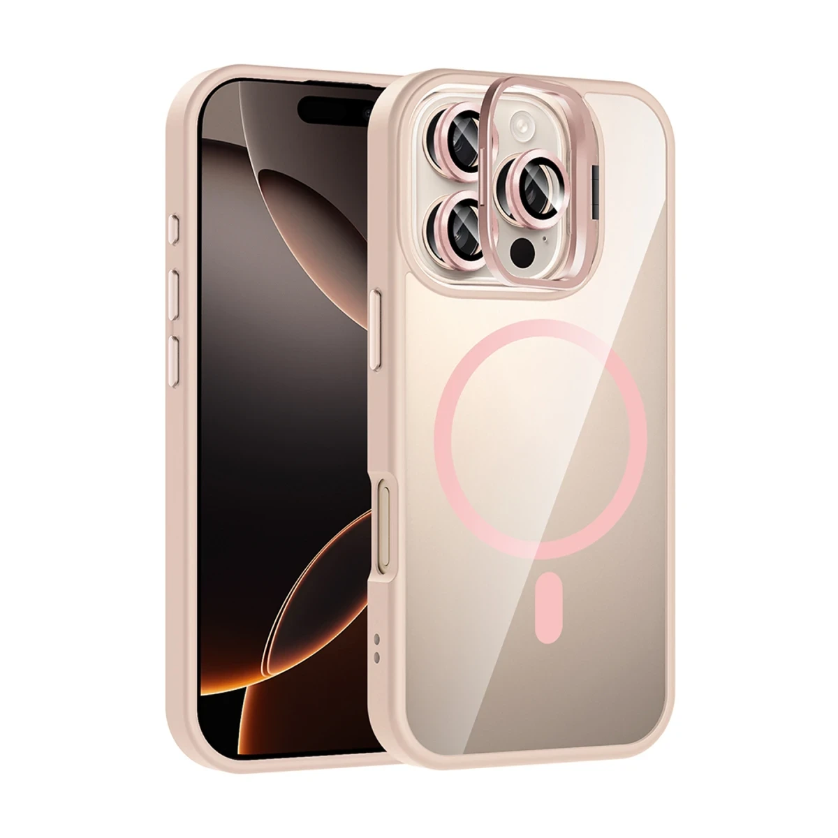 Joko Apple iPhone 16 Pro Remim Lensli Magsafe Standlı Kapak - Pembe