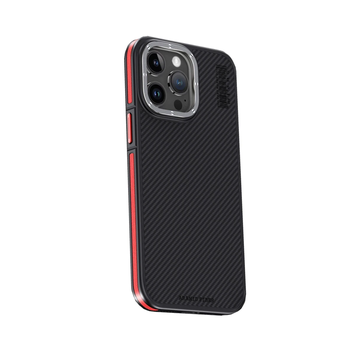 Joko Apple iPhone 15 Pro Max Kılıf Aramid 600D Kevlar Karbon Fiber Magsafe Kapak - Kırmızı