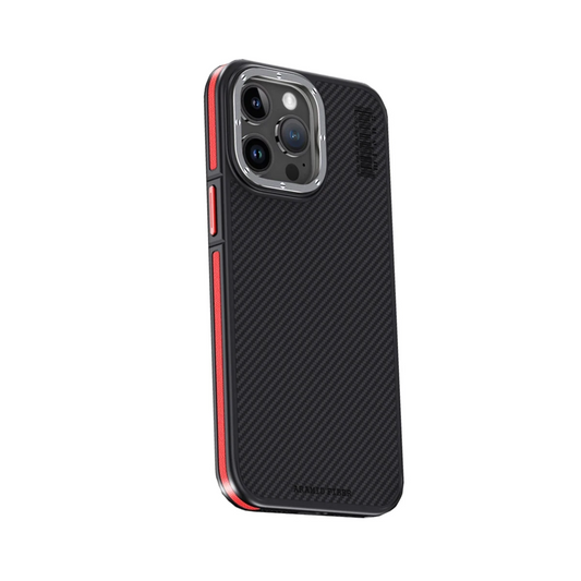 Joko Apple iPhone 15 Pro Max Kılıf Aramid 600D Kevlar Karbon Fiber Magsafe Kapak - Kırmızı
