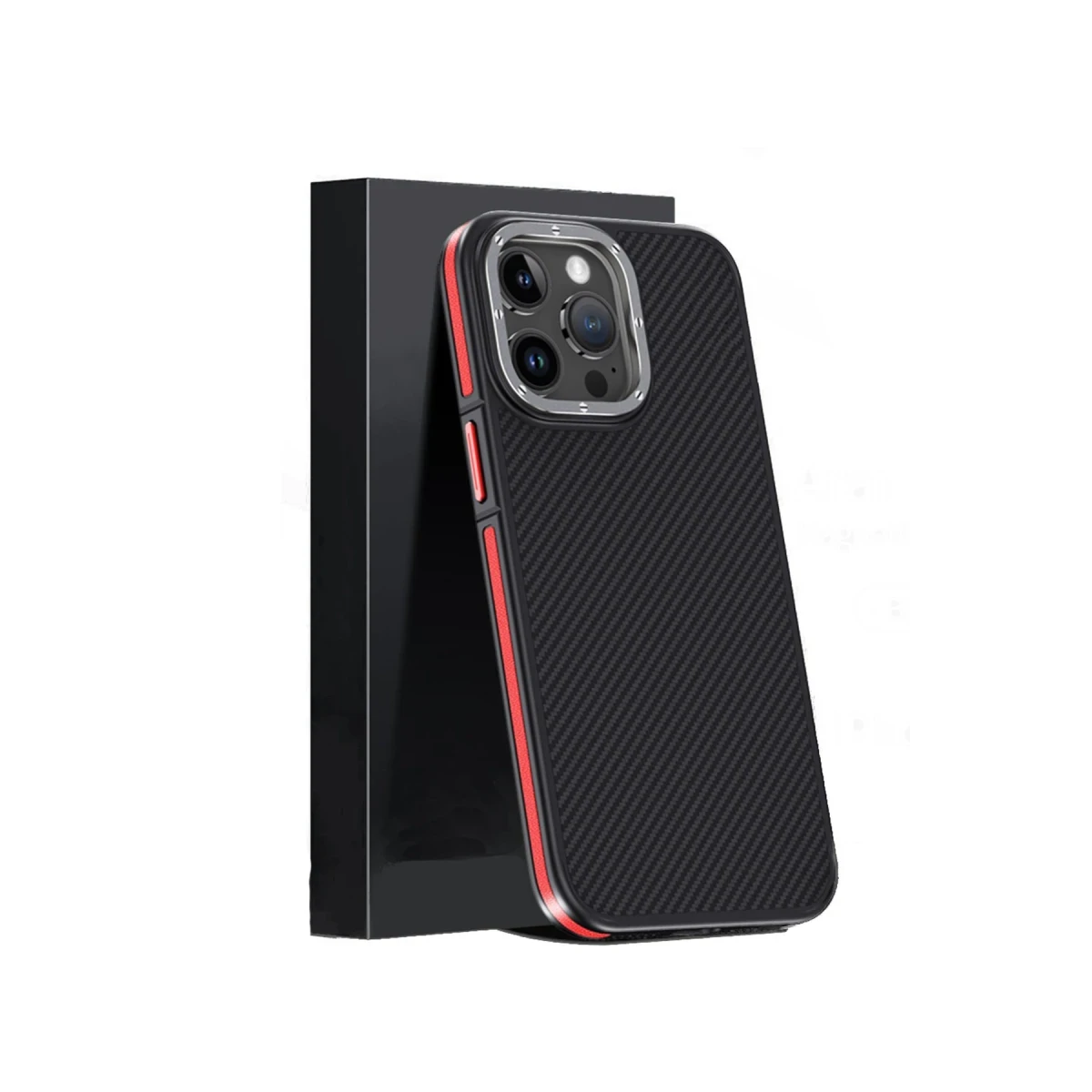 Joko Apple iPhone 15 Pro Max Kılıf Aramid 600D Kevlar Karbon Fiber Magsafe Kapak - Kırmızı