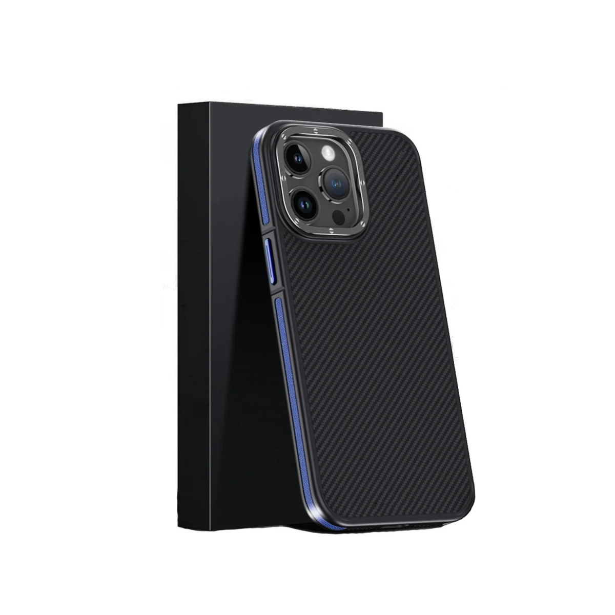 Joko Apple iPhone 15 Pro Max Kılıf Aramid 600D Kevlar Karbon Fiber Magsafe Kapak - Lacivert
