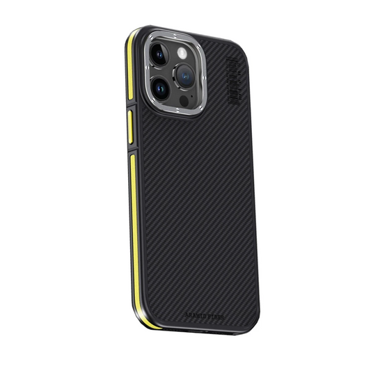 Joko Apple iPhone 15 Pro Max Kılıf Aramid 600D Kevlar Karbon Fiber Magsafe Kapak - Sarı