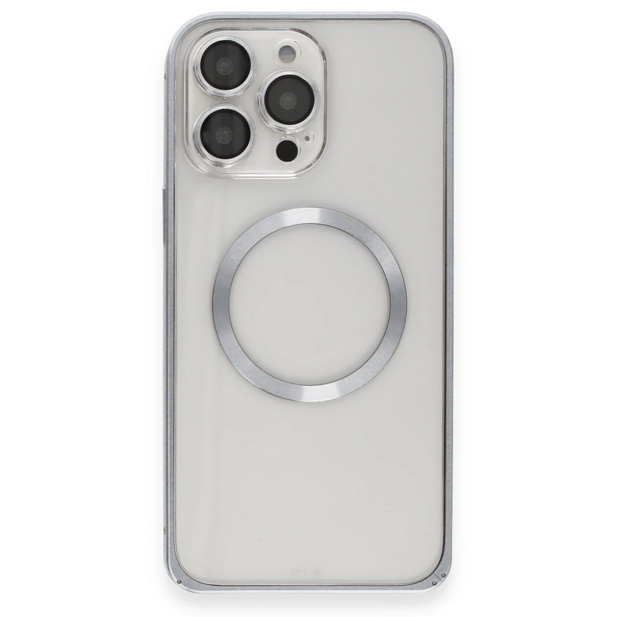 Joko Apple iPhone 15 Pro Max Kılıf Metal Bumper Magneticsafe Kapak - Gri