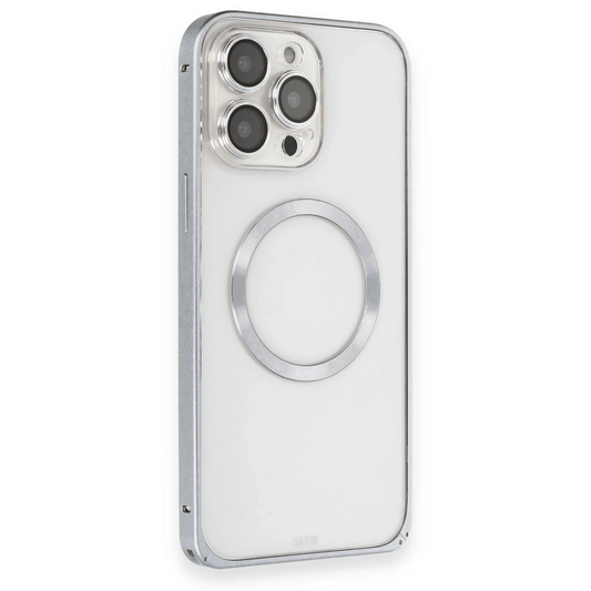 Joko Apple iPhone 15 Pro Max Kılıf Metal Bumper Magneticsafe Kapak - Gri