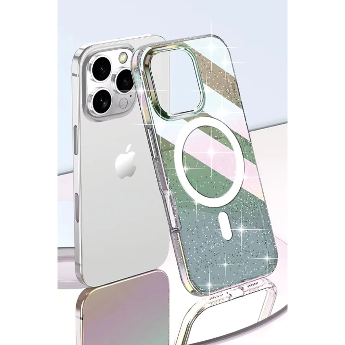 Joko Apple iPhone 15 Pro Rasasi Simli Magsafe Kapak - Şeffaf