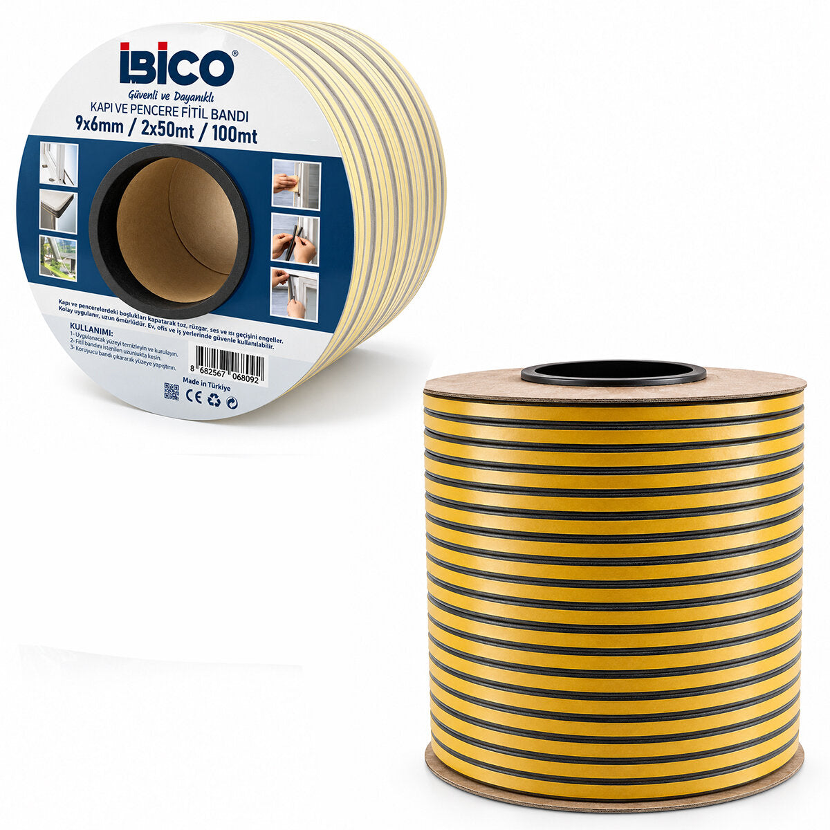 K.RENGİ 2X50 = 100MT BOBİN FİTİL KAPI - PENCERE BANT D PROFİL 9X6MM BANDI (4887)