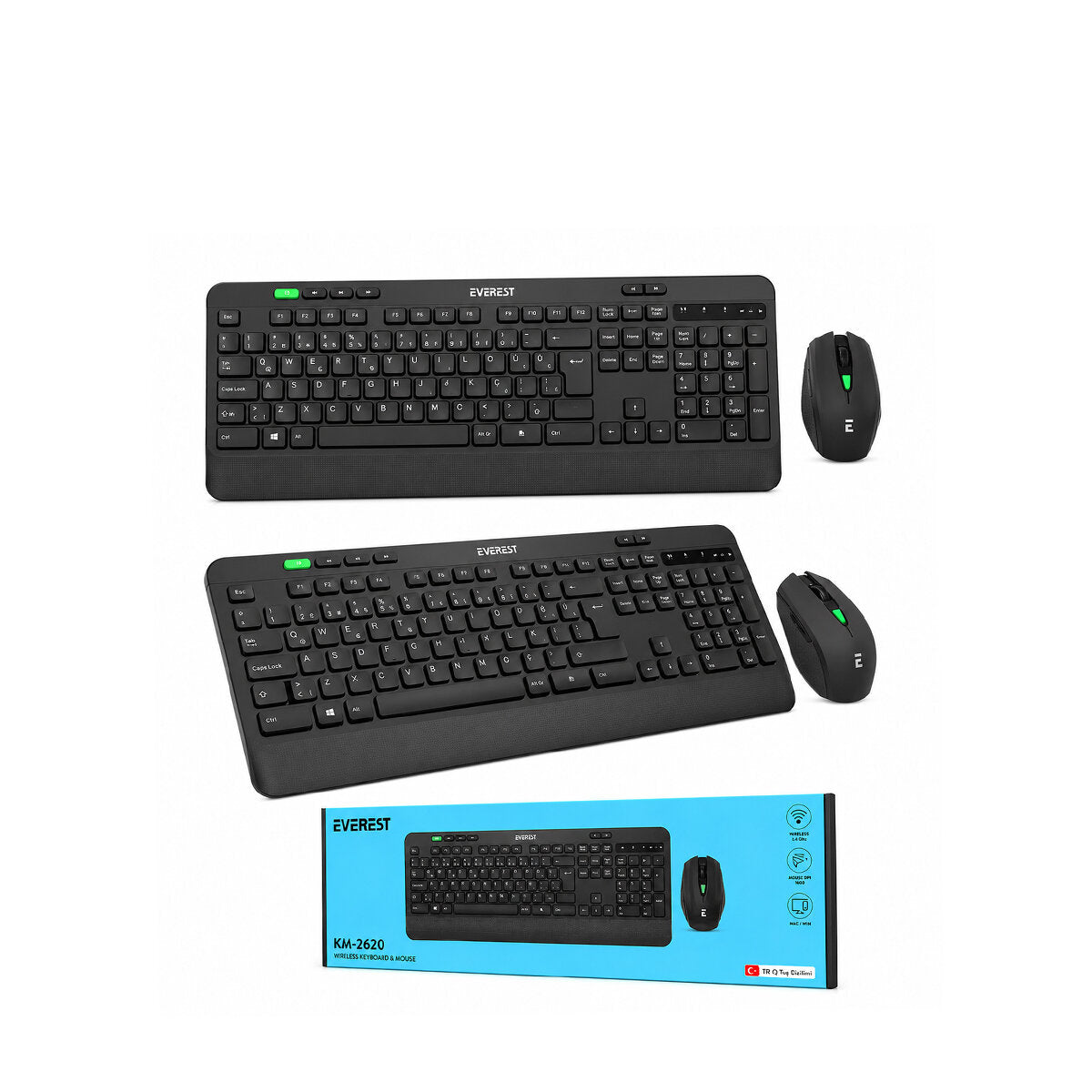 KABLOSUZ KLAVYE - MOUSE SETİ SİYAH USB - SESSİZ - SWİTCH Q KLAVYE KM-2620 (4887)