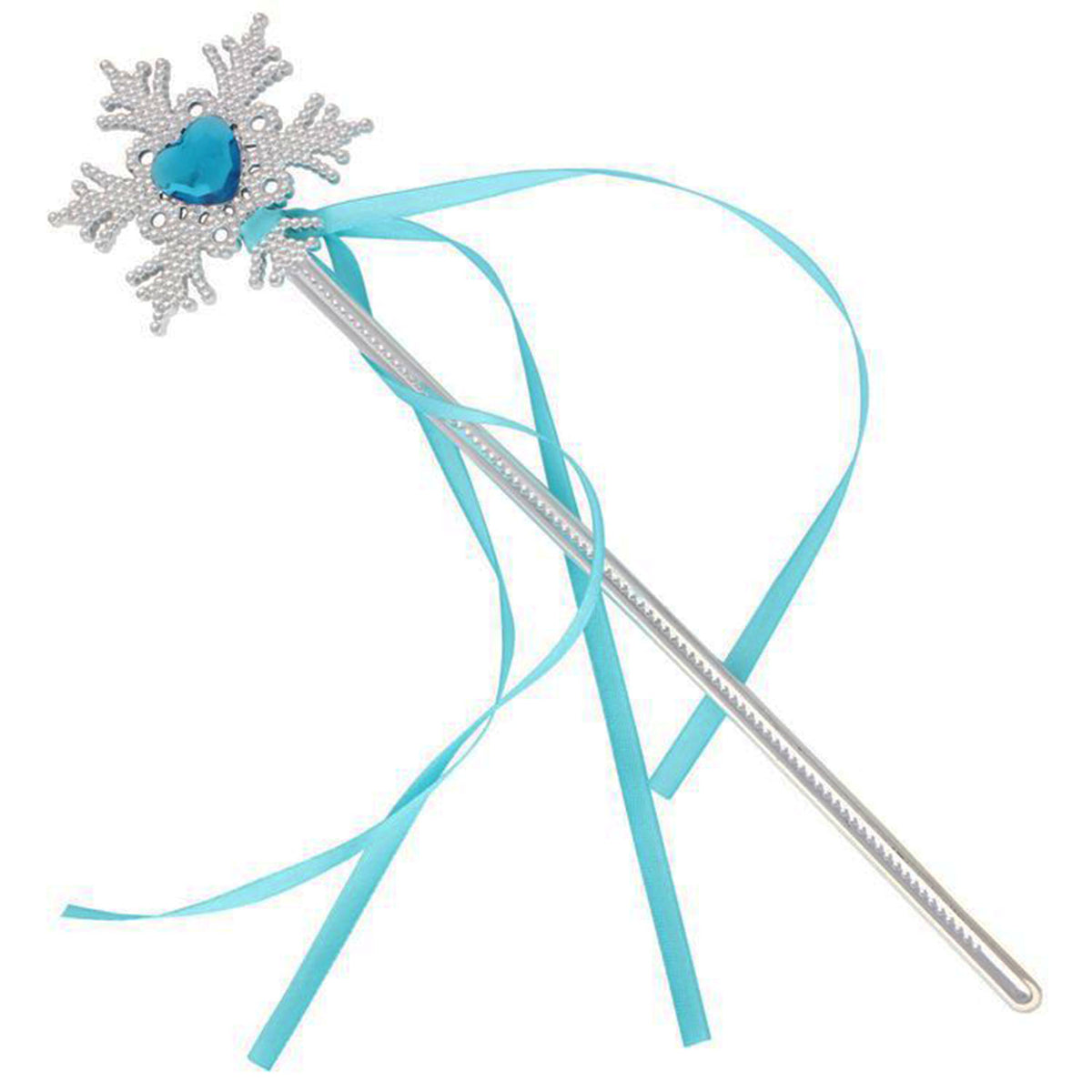 Kar Taneli Mavi Kalp Taşlı Saten Kurdeleli Karlar Ülkesi Elsa Asası Sopası 34 cm (4887)