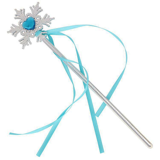 Kar Taneli Mavi Kalp Taşlı Saten Kurdeleli Karlar Ülkesi Elsa Asası Sopası 34 cm (4887)
