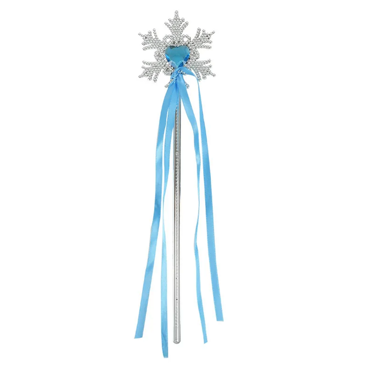 Kar Taneli Mavi Kalp Taşlı Saten Kurdeleli Karlar Ülkesi Elsa Asası Sopası 34 cm (4887)