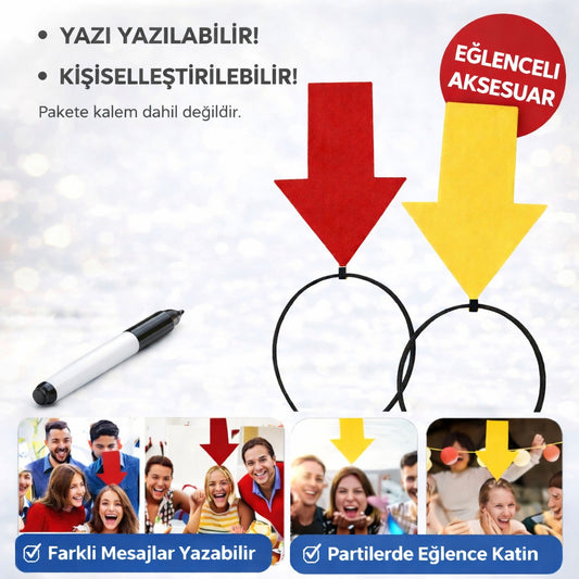 Kişiselleştirilebilir Ok İşaretli Mesaj Tacı (2’li Set Sarı-Kırmızı) (4887)