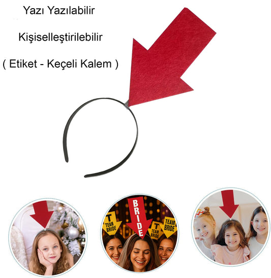 Kişiselleştirilebilir Ok Taç – Üzerine Yazı Yazılabilen Parti Tacı Kırmızı Renk (4887)