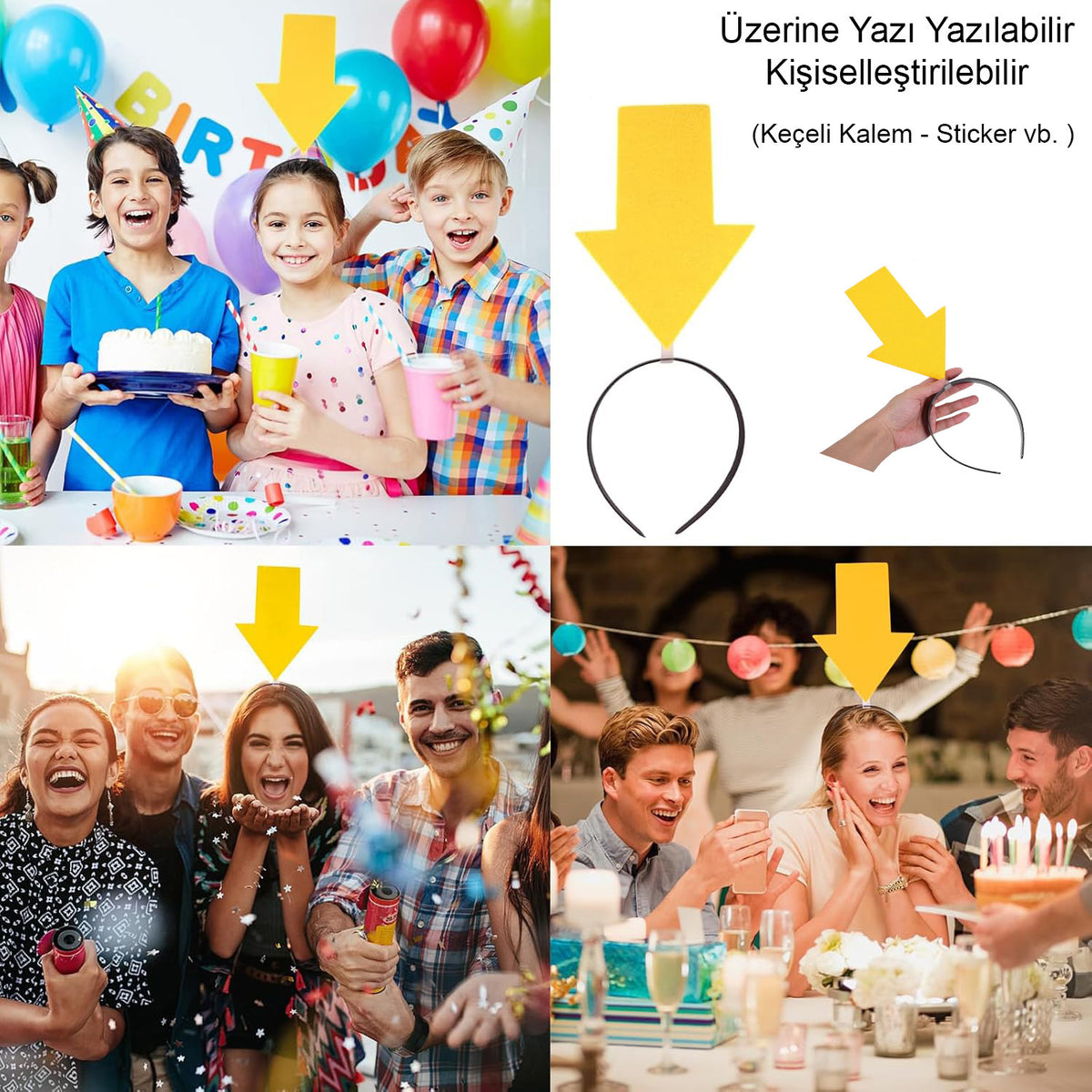 Kişiselleştirilebilir Ok Taç – Üzerine Yazı Yazılabilen Parti Tacı Sarı Renk (4887)