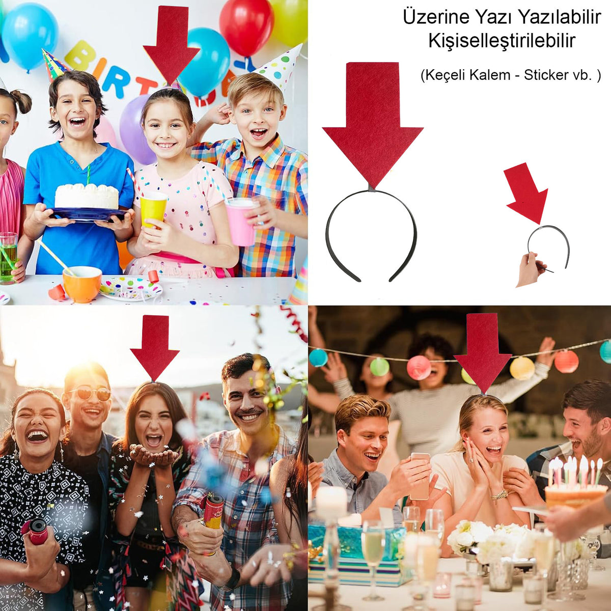 Kişiselleştirilebilir Ok Taç – Üzerine Yazı Yazılabilen Parti Tacı Kırmızı Renk (4887)
