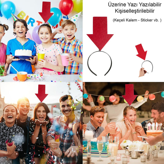 Kişiselleştirilebilir Ok Taç – Üzerine Yazı Yazılabilen Parti Tacı Kırmızı Renk (4887)