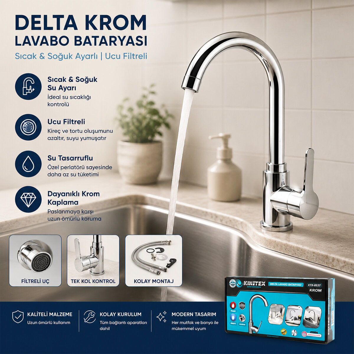 KROM DELTA LAVABO BATARYASI AÇ KAPA KTX-2639 (4887)